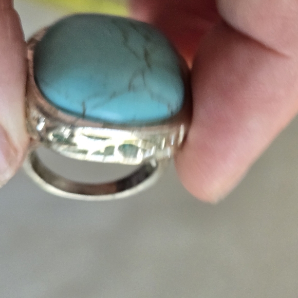 Large Faux Turquoise Silver Tone Ring Statement Sz 6.25 - Picture 5 of 12